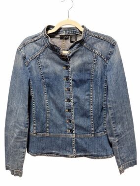 a.n.a Stretch Denim Peplum Jacket Large – Stretch Fitted Button Front